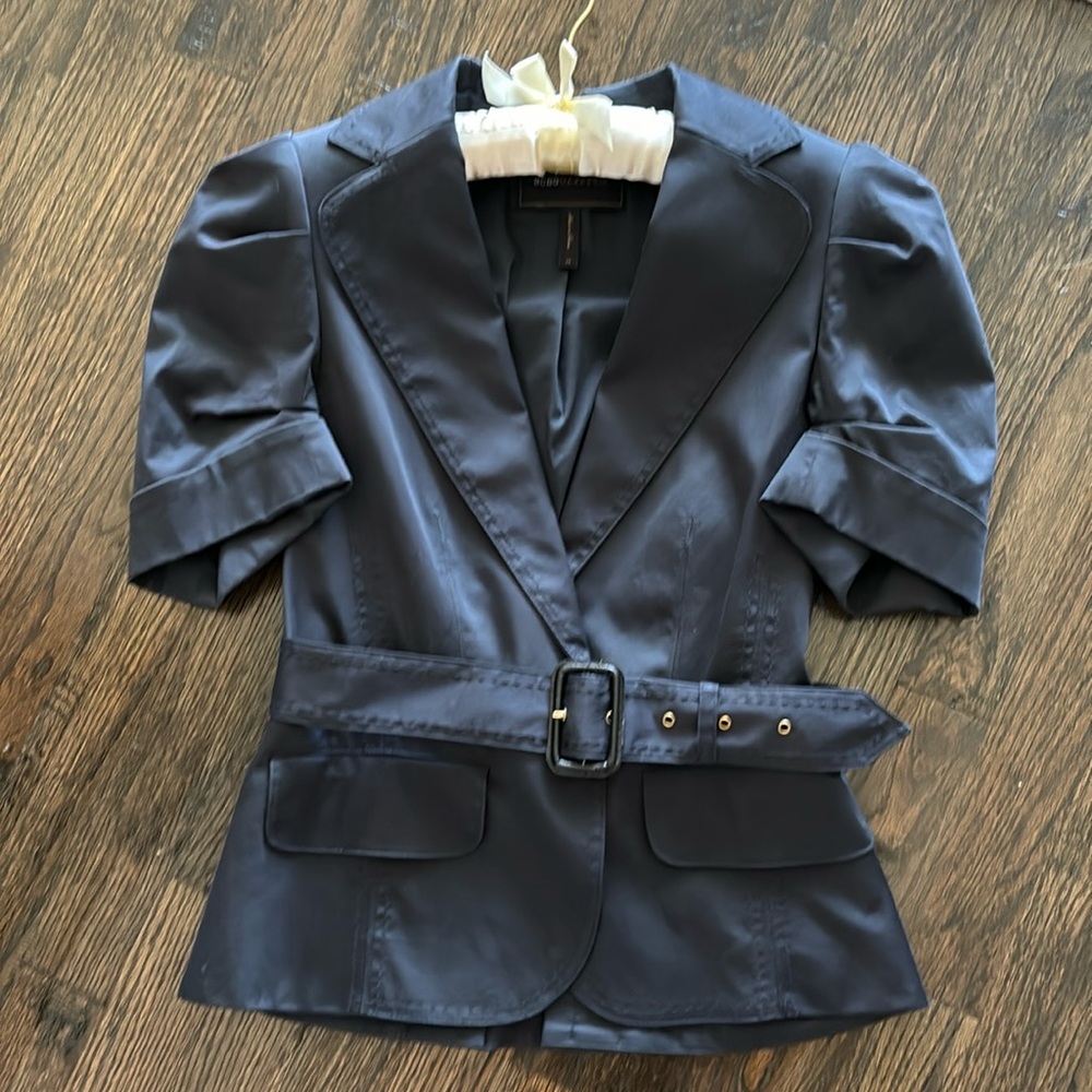 BCBG Max Azria Navy Short Sleeve Belted Blazer - Picture 6 of 10